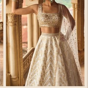 White and gold embroidered lehenga